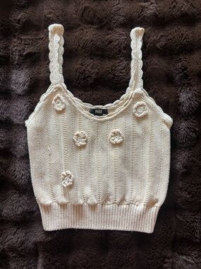 PAIGE Cream Knit Floral Appliqué Camisole